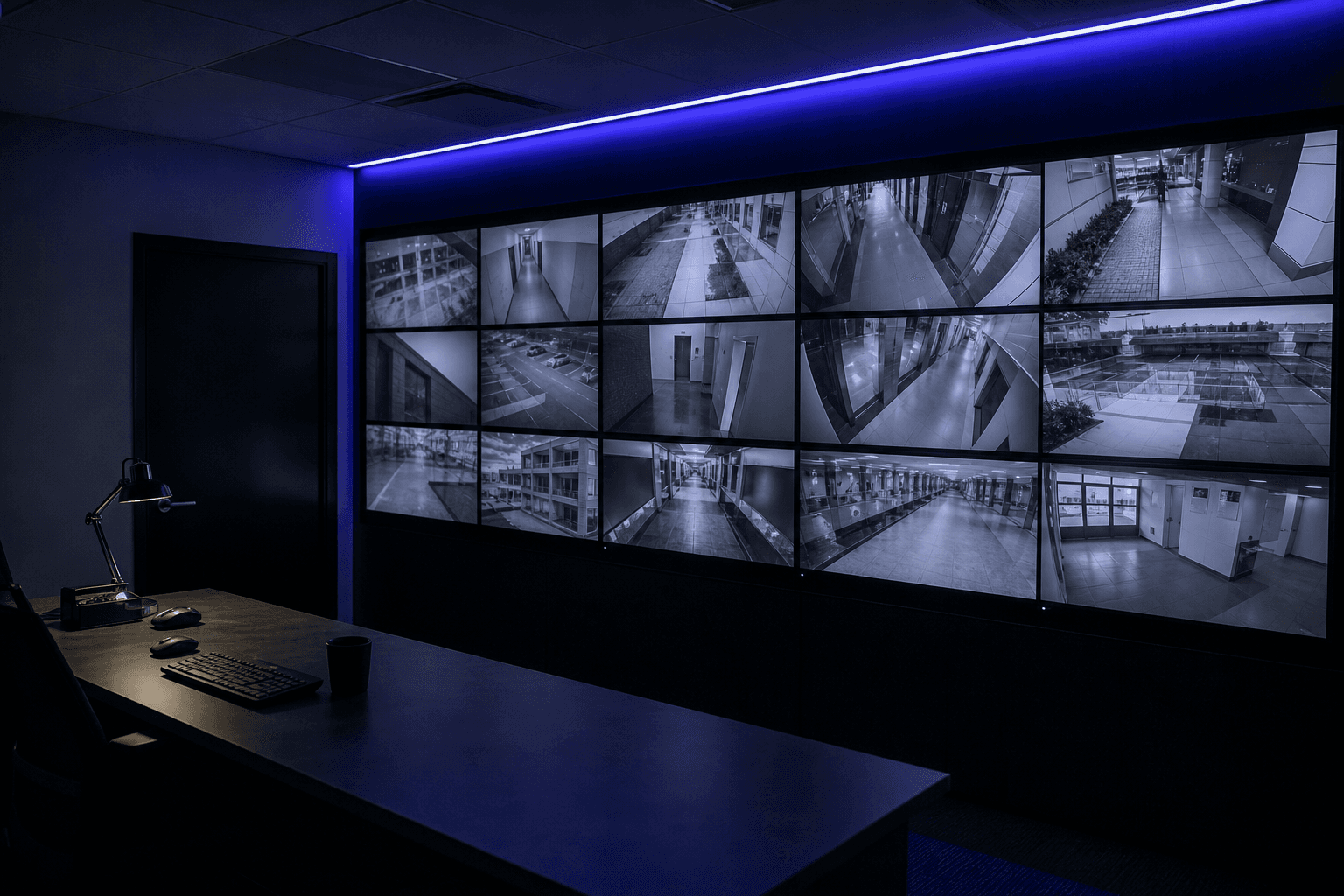 Security operations wall of monitors