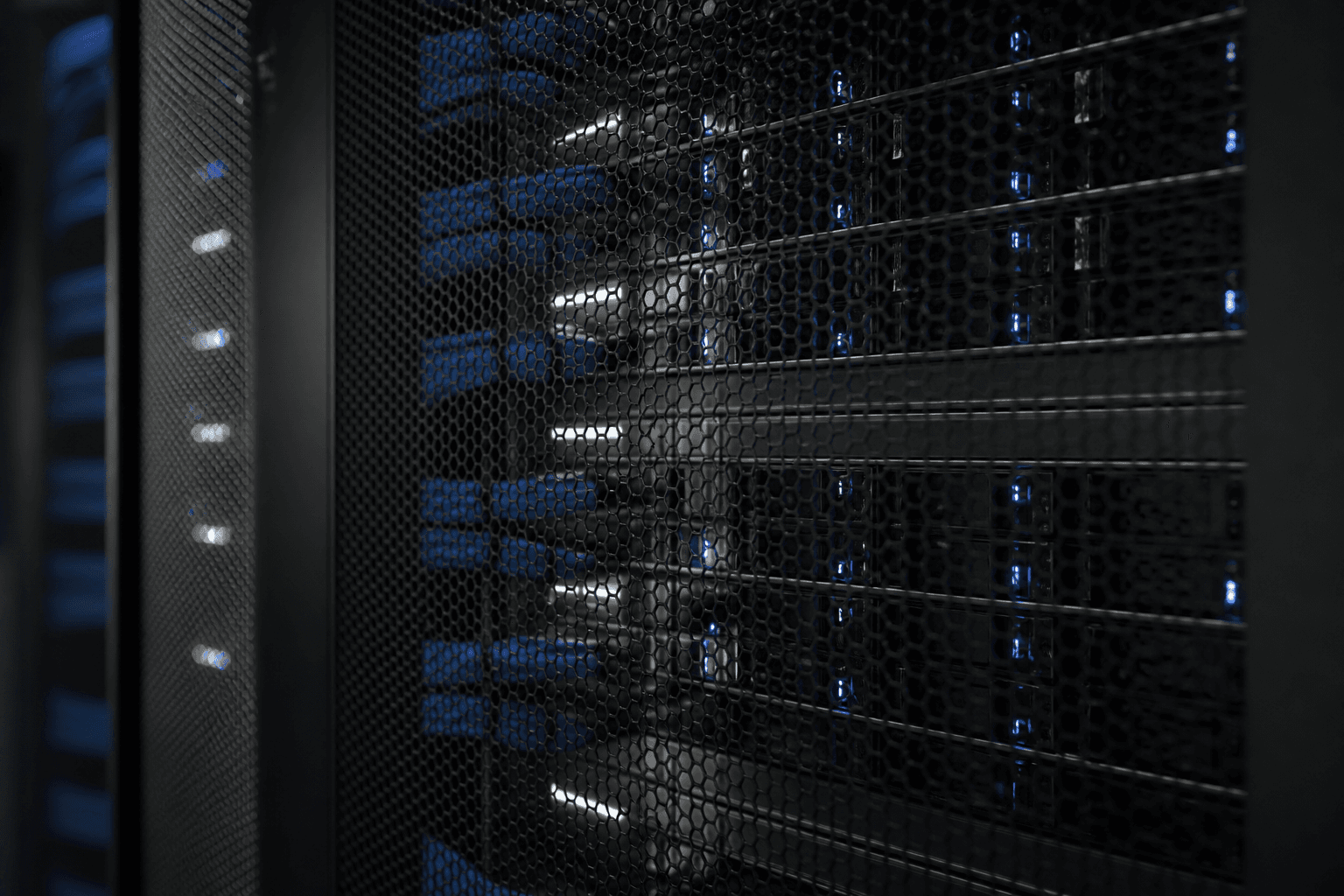 Server cabinet behind hexagonal mesh